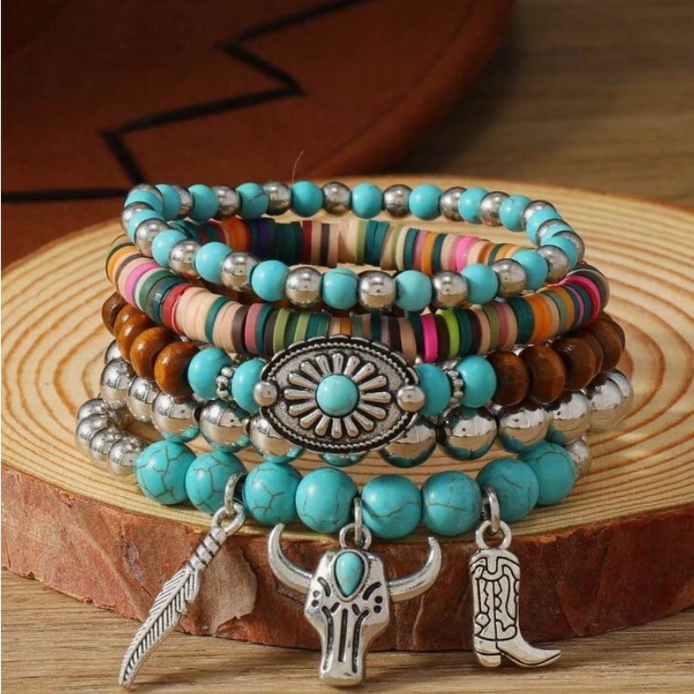 NWT Bohemian Beaded Bracelet Set with Charms